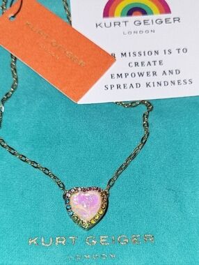 Kurt Geiger Opal Gold Heart Pendant Necklace with Multicolor Accents Bnwt